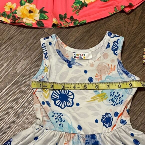 Dot Dot Smile 3 Sleeveless Twirl Floral Pattern Dresses Orange White Blue sz 2T - Picture 9 of 12